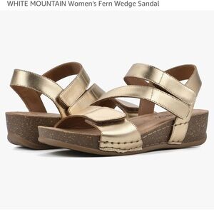White Mountain Footbed Fern Wedge Sandal Antique/Gold Leather